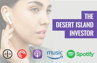 Graphic explaining that a podcast about investing is available on multiple channels